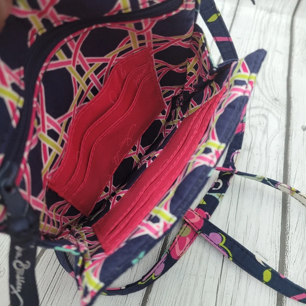 Vera Bradley Hipster Crossbody RIBBONS Winter 2012 Navy Blue Floral Pink - Picture 8 of 16